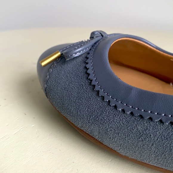 Lands’ End Gray Suede Ballet Flats with Toe Cap & Bow Detail - Picture 6 of 12